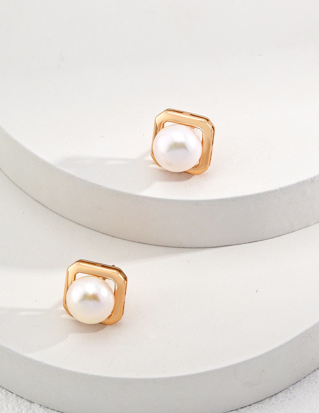 The Unrung Bell · Geometric Pearl Stud Earrings