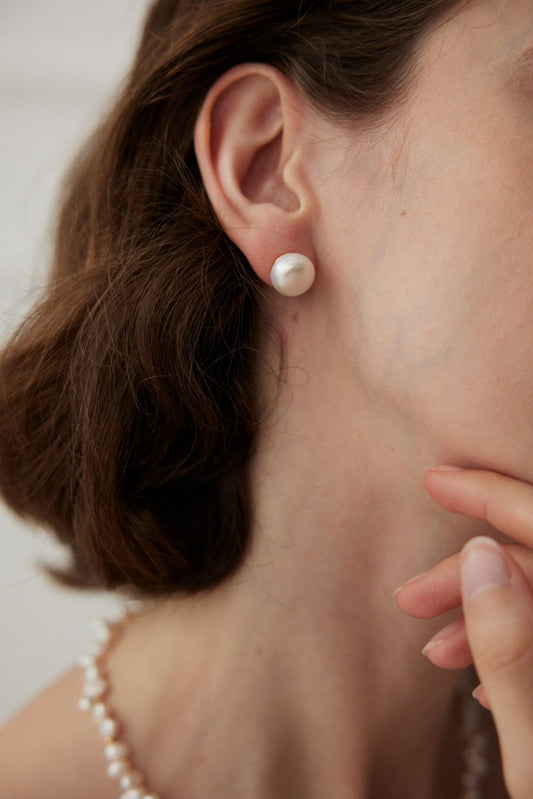 Marked by Nature · Flat Pearl Silver Stud Earrings