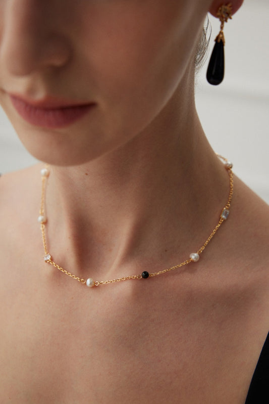 Ten Years In · Natural Pearl & Agate Silver Necklace