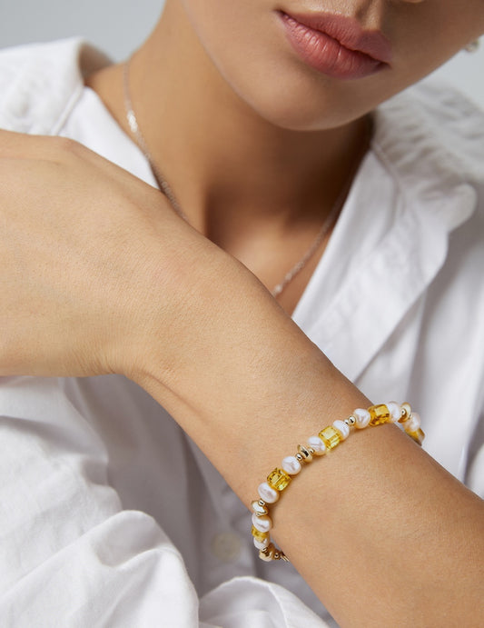 Still Here · Amber & Champagne Pearl Silver Bracelet