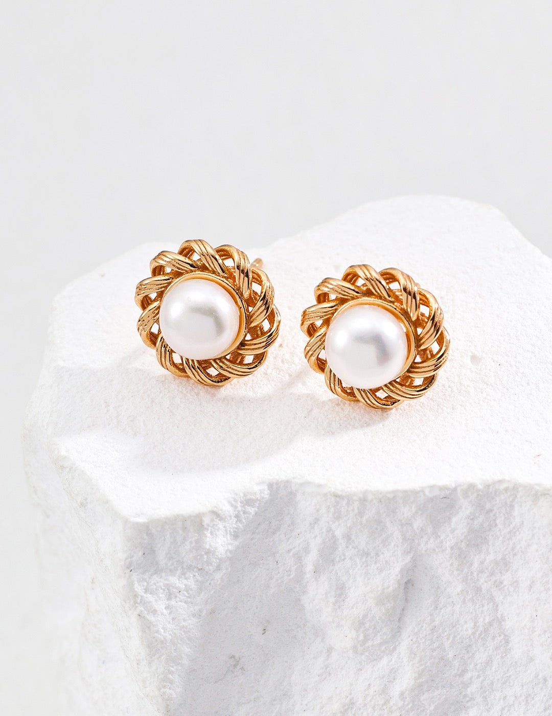 Vintage Pearl Gold Stud Earrings