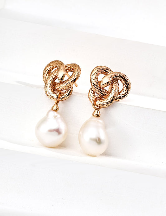 Baroque Pearl Snake Pendant Earrings
