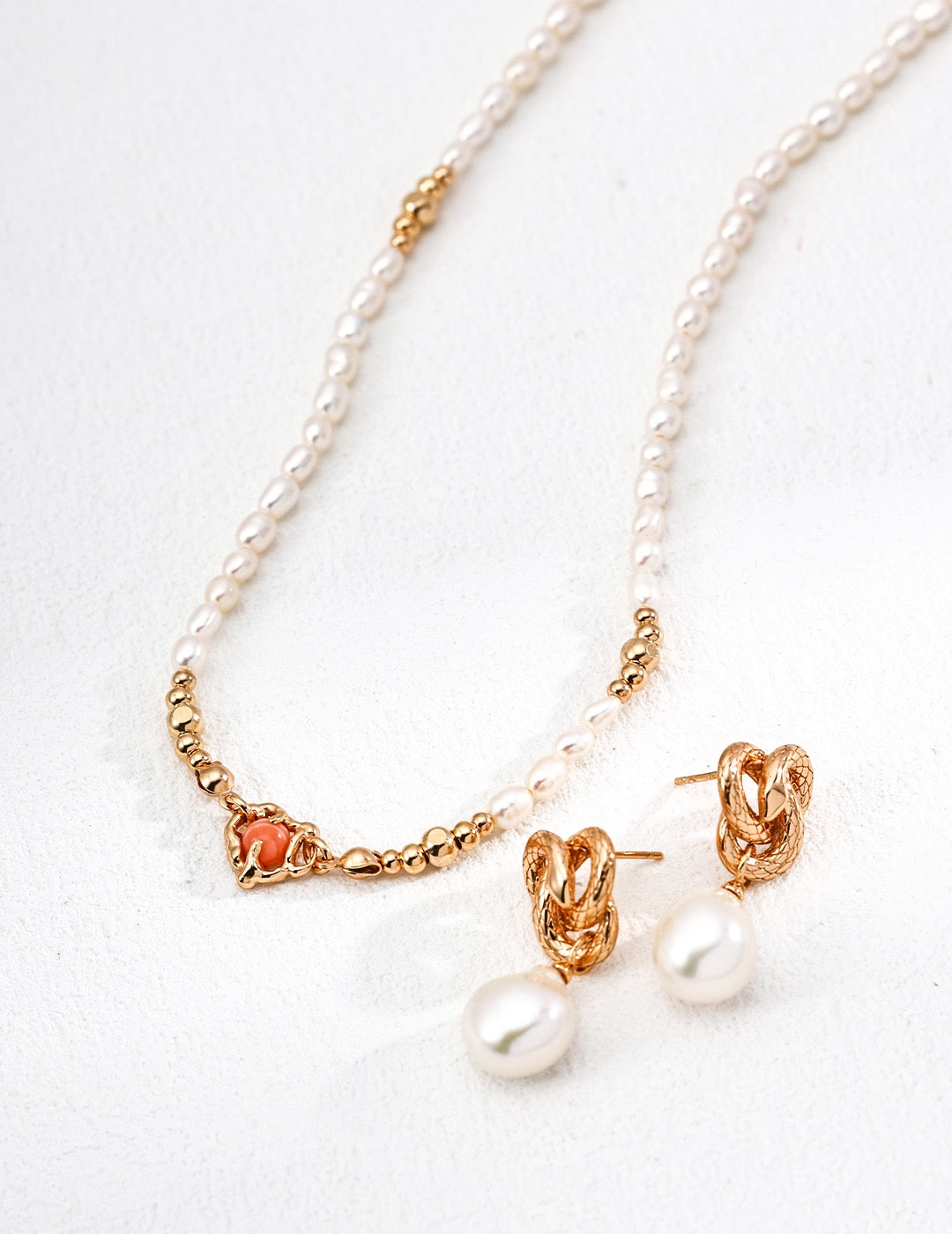 Baroque Pearl Snake Pendant Earrings