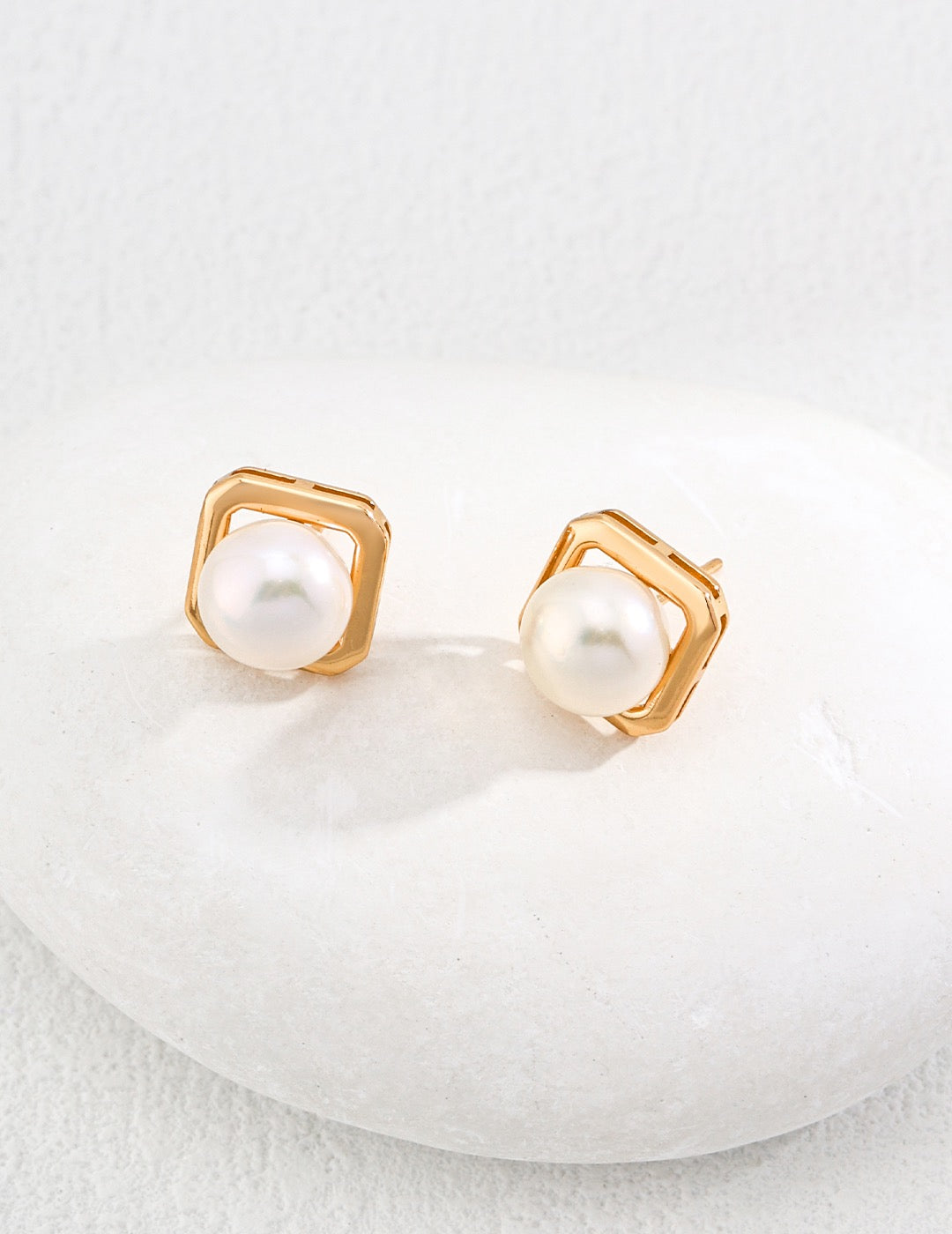 The Unrung Bell · Geometric Pearl Stud Earrings