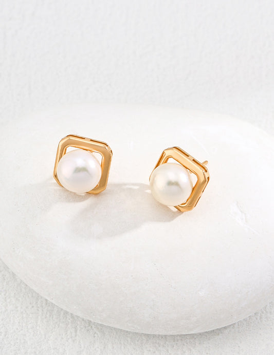 The Unrung Bell · Geometric Pearl Stud Earrings