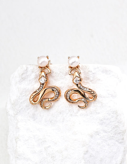 Still Waiting · Vintage Serpentine Pearl & Zircon Coil Earrings