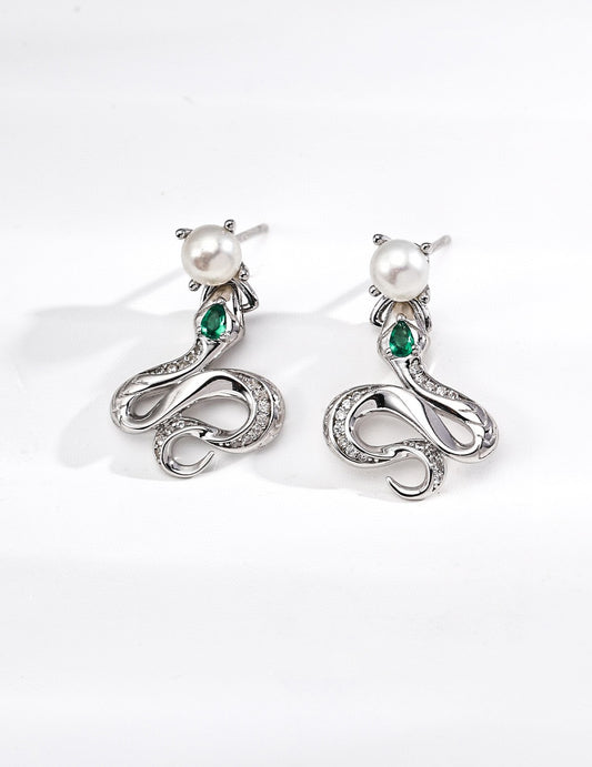 Still Waiting · Vintage Serpentine Pearl & Zircon Coil Earrings