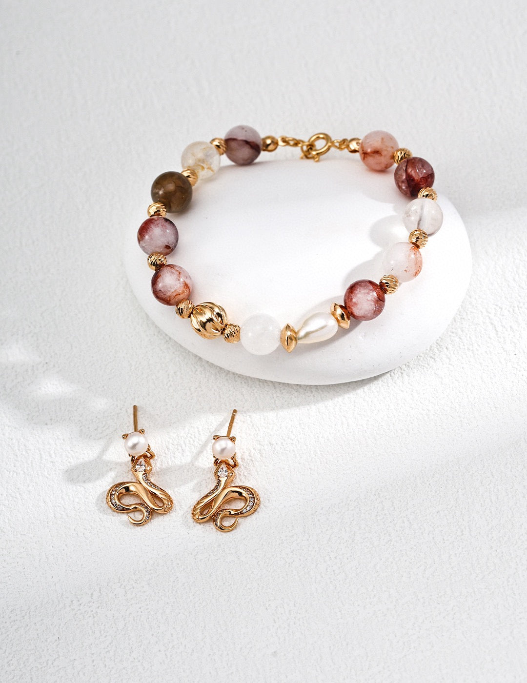 Still Waiting · Vintage Serpentine Pearl & Zircon Coil Earrings