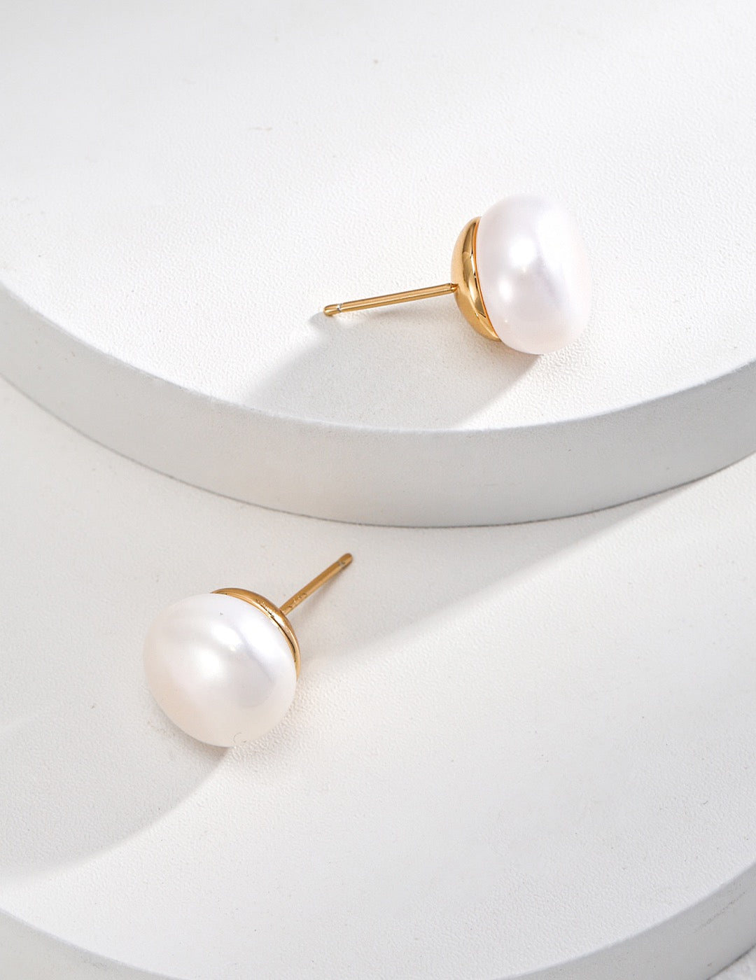 Marked by Nature · Flat Pearl Silver Stud Earrings