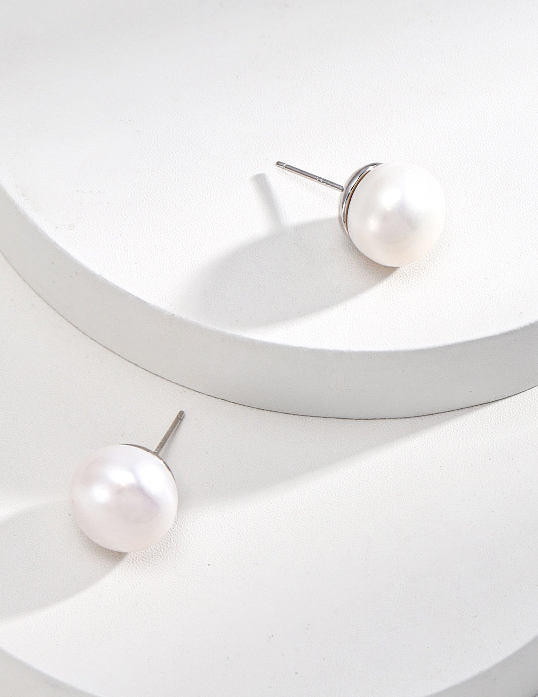 Marked by Nature · Flat Pearl Silver Stud Earrings