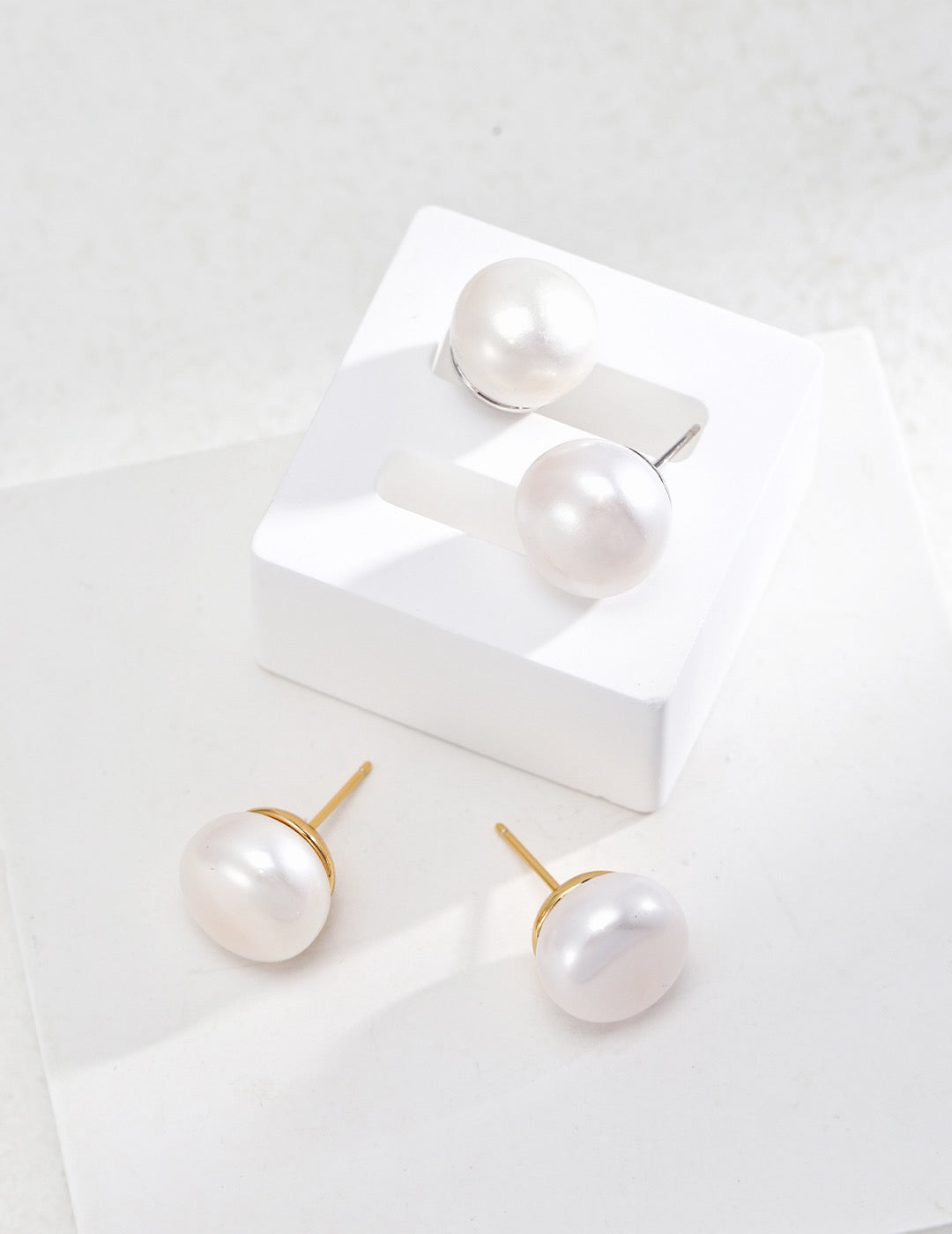 Marked by Nature · Flat Pearl Silver Stud Earrings