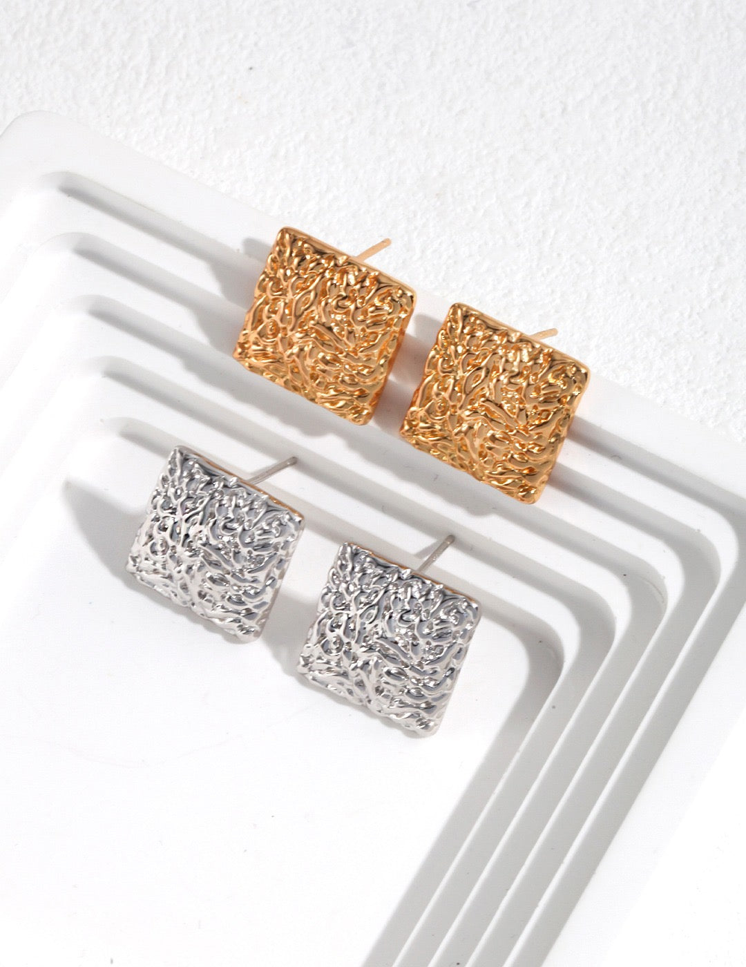 Four Corners · Square Block Sterling Silver Earrings