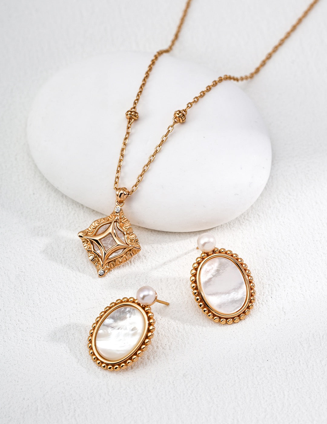 Across Centuries · Natural Pearl & Mother of Pearl Earrings