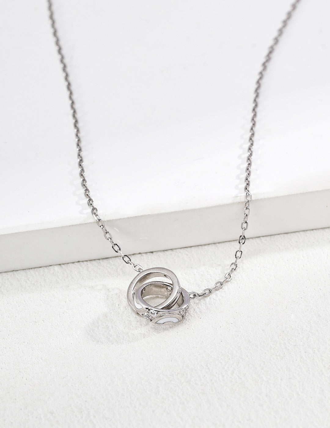 New Face · Double Ring Enamel Zirconia Necklace