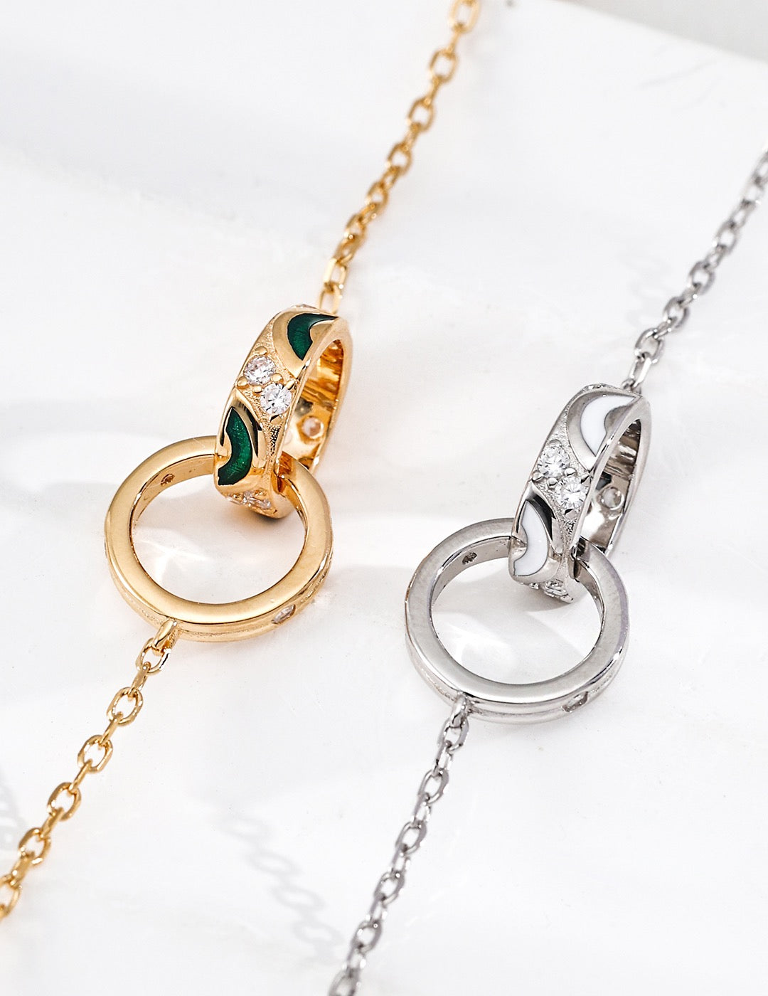 New Face · Double Ring Enamel Zirconia Necklace