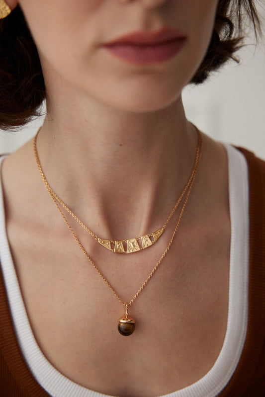 The Garden · Tiger's Eye Pine Cone Pendant Necklace