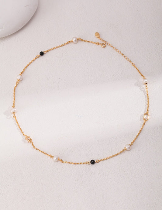 Ten Years In · Natural Pearl & Agate Silver Necklace