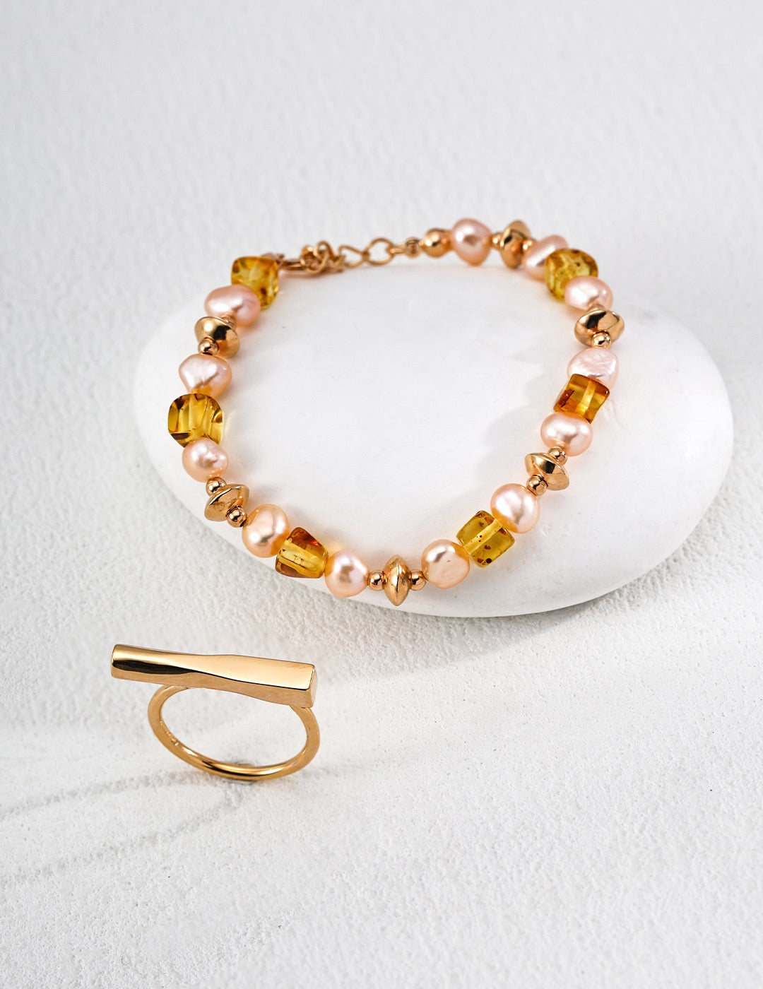 Still Here · Amber & Champagne Pearl Silver Bracelet