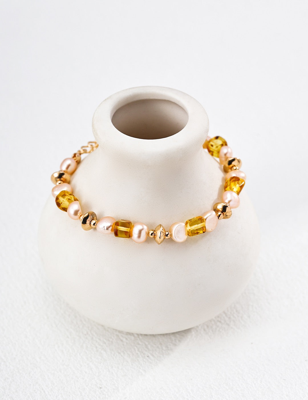 Still Here · Amber & Champagne Pearl Silver Bracelet