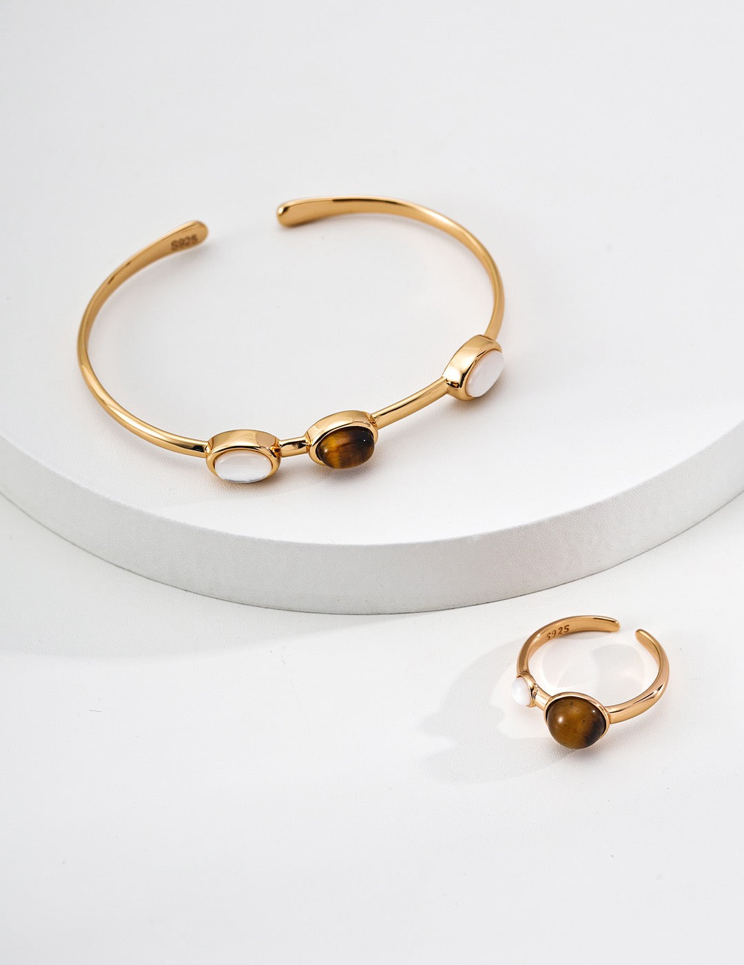 Good Intention · Fortune Glow Tiger's Eye & Shell Bangle