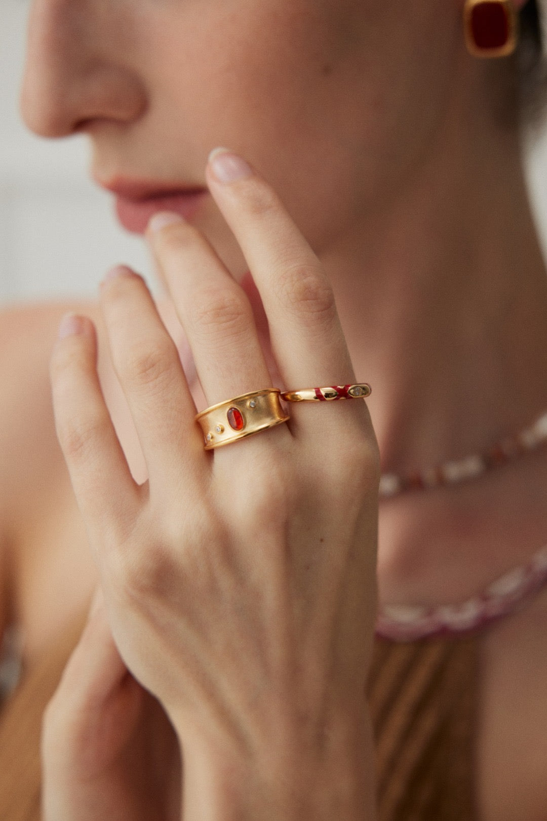 The Red Thread · Zirconia & Red Cord Ring